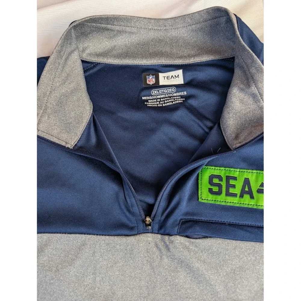 NFL Team Apparel Seattle Seahawks Quarter Zip Pullover Men's 2XL Navy Gray SEA